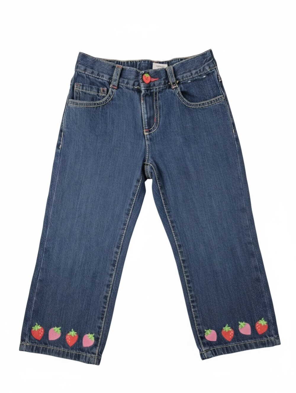 Gymboree Girls 5T Strawberry Embroidered Hem Denim Jeans Elastic Waist